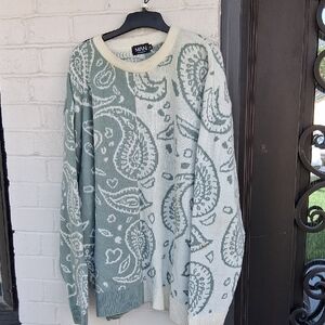 BoohooMAN Green and Cream Knit Sweater